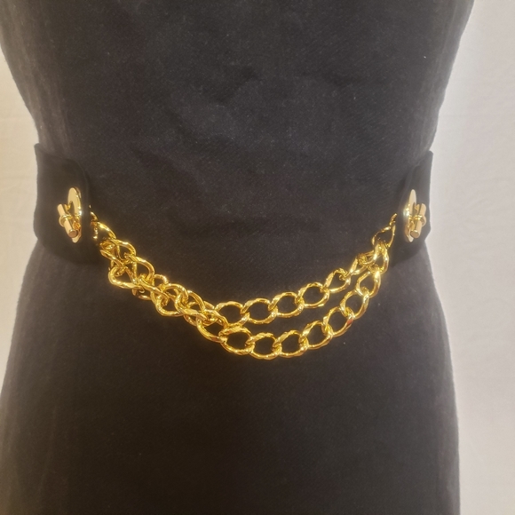 Milly Wool and Silk Sheath Charcoal Dress With Suede and Gold Belt Size  6 - Picture 2 of 7